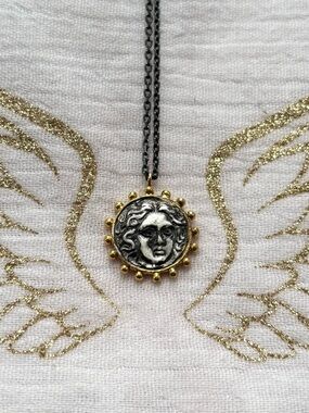 Gold and Black Sterling Silver Medusa Pendant Necklace - Women Jewelry